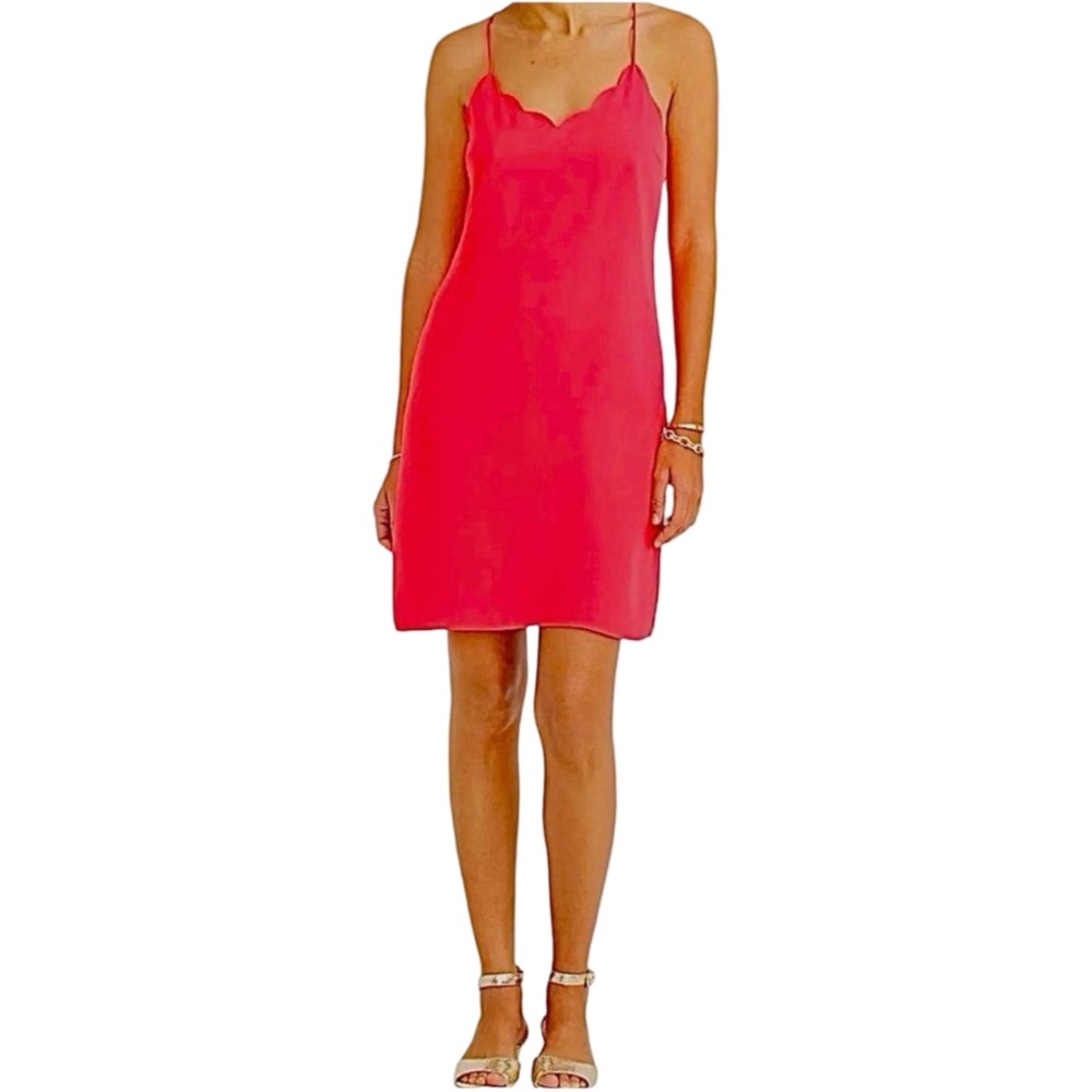 J Crew Women Scalloped Tank Dress Pink Salmon Racerback Adjustable Straps Size 0